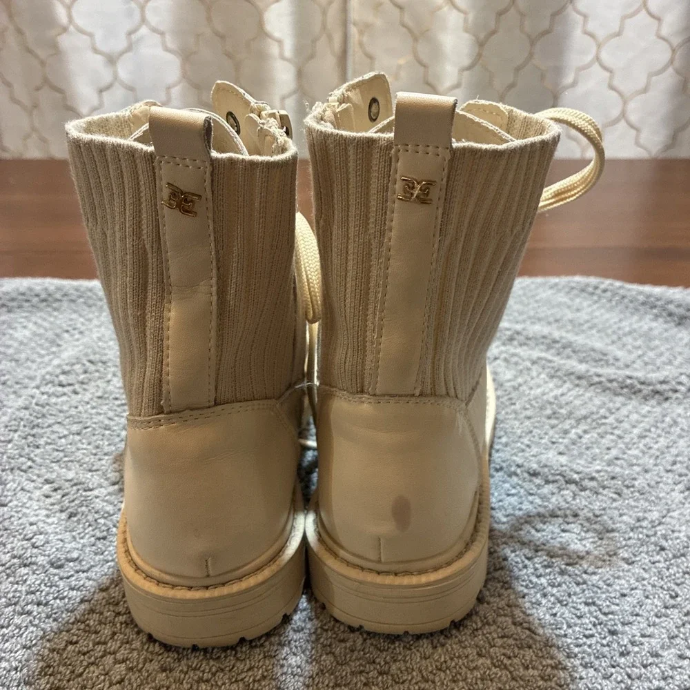 Sam Edelman Boots Girls Sz 3 Ivory Leather Combat Lug Sole Lace Up Zip